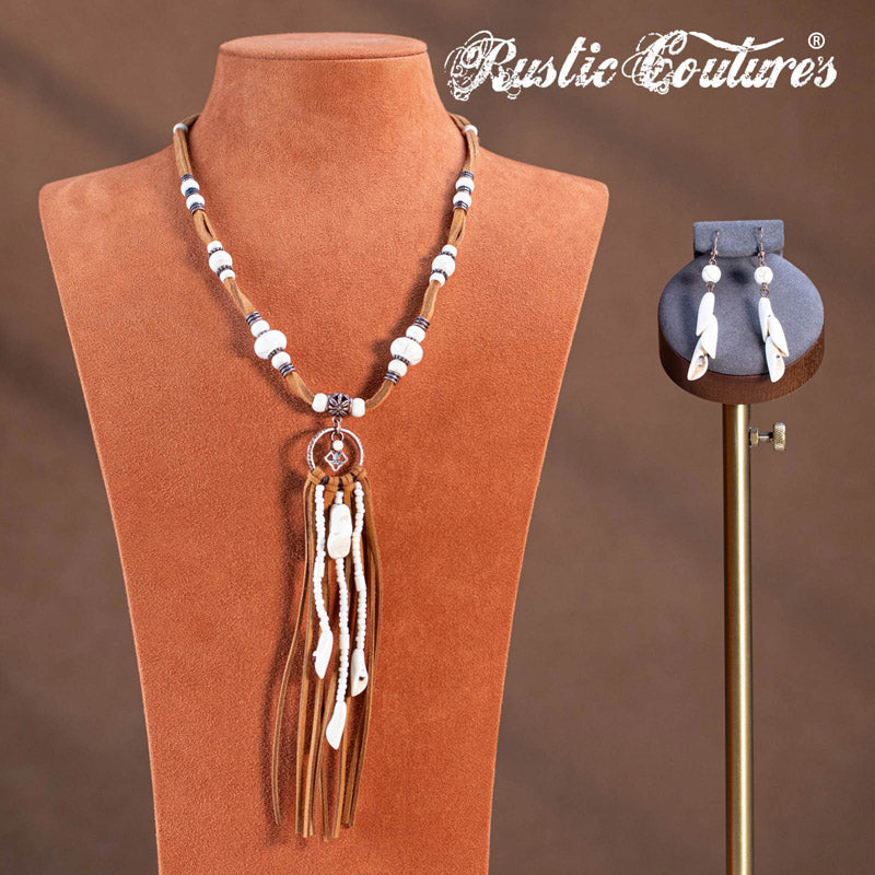 Rustic Couture's® Bohemian Turquoise Pendant Leather Necklace Set