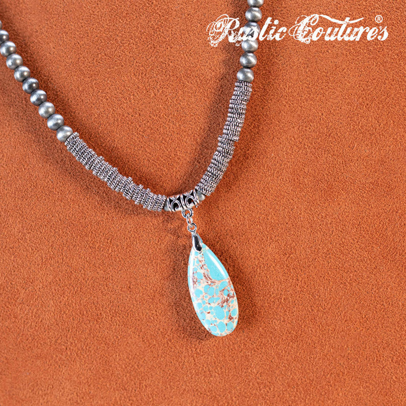 Rustic Couture's® Bohemian Tear Drop Pendant Beaded Necklace