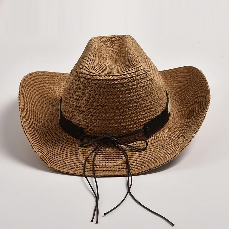 Classical Straw Western Cowboy Hats Wide Brim Retro Bull Head Jazz Hat