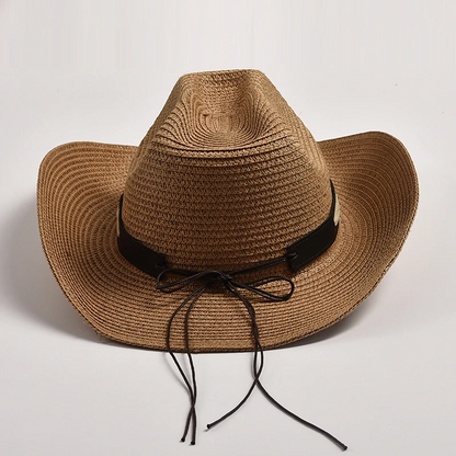 Classical Straw Western Cowboy Hats Wide Brim Retro Bull Head Jazz Hat