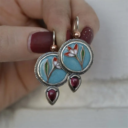 Water Droplet Inlaid with Purple Stone Earrings