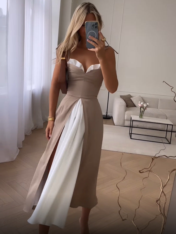 Sexy Slit Strapless Midi Dress