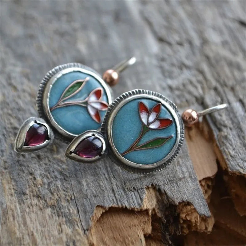 Water Droplet Inlaid with Purple Stone Earrings