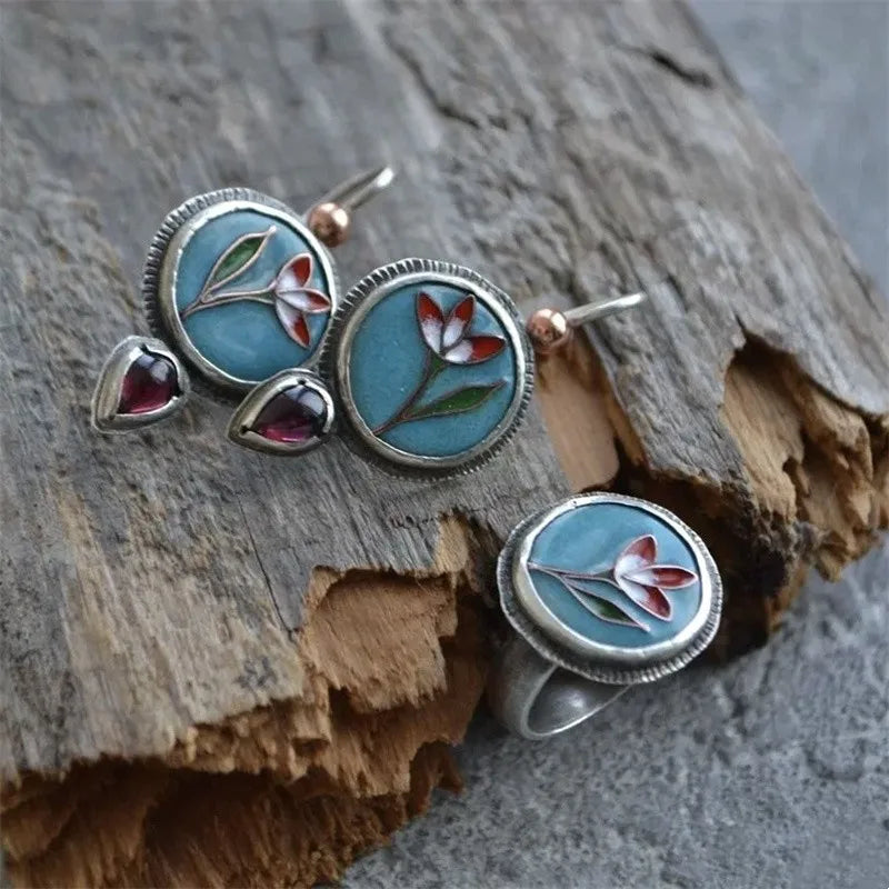 Water Droplet Inlaid with Purple Stone Earrings