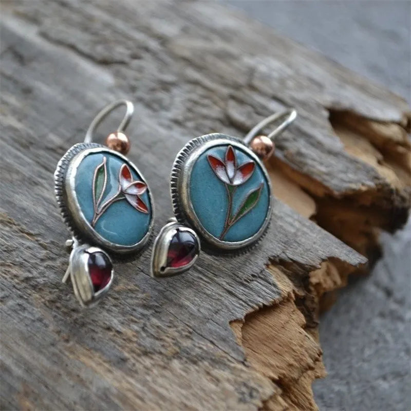 Water Droplet Inlaid with Purple Stone Earrings