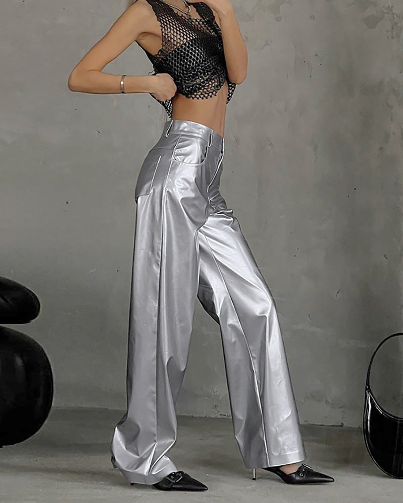 Silver Punk Style Stretch Trousers