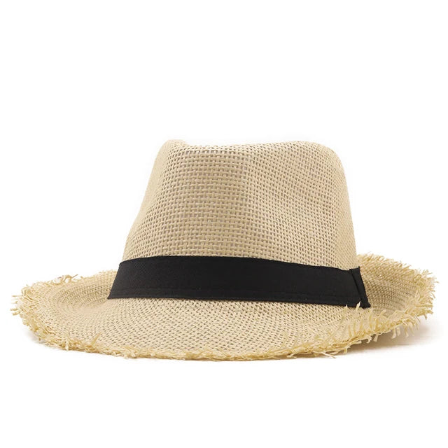 Simple Beach Hat Men Summer Panama Cap Casual Trilby Fedora Hat Male Straw Hat UV Protection Wide Brim Sombrero