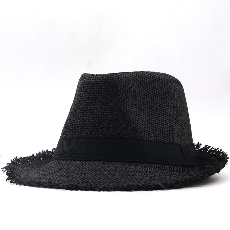 Simple Beach Hat Men Summer Panama Cap Casual Trilby Fedora Hat Male Straw Hat UV Protection Wide Brim Sombrero