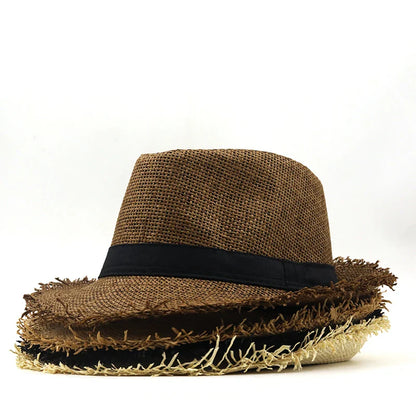 Simple Beach Hat Men Summer Panama Cap Casual Trilby Fedora Hat Male Straw Hat UV Protection Wide Brim Sombrero