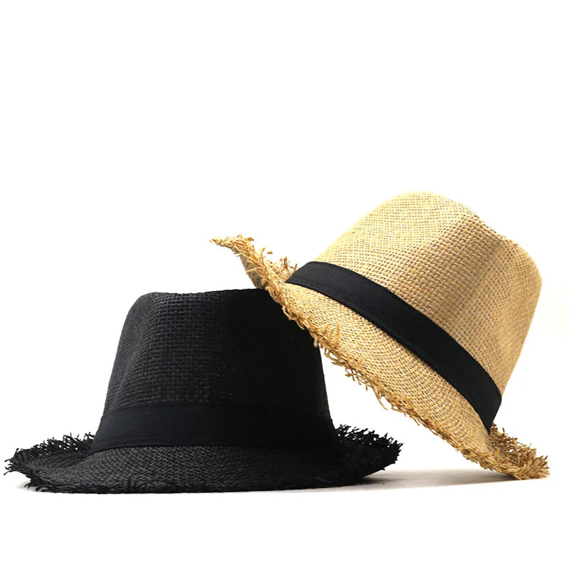 Simple Beach Hat Men Summer Panama Cap Casual Trilby Fedora Hat Male Straw Hat UV Protection Wide Brim Sombrero