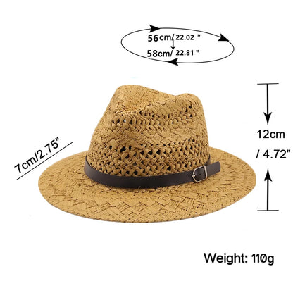 Simple Top Quality Man Straw sun Hat Wide Brim Beach Foldable Cap Big Bone Men Plus Size summer women Fedora Hat