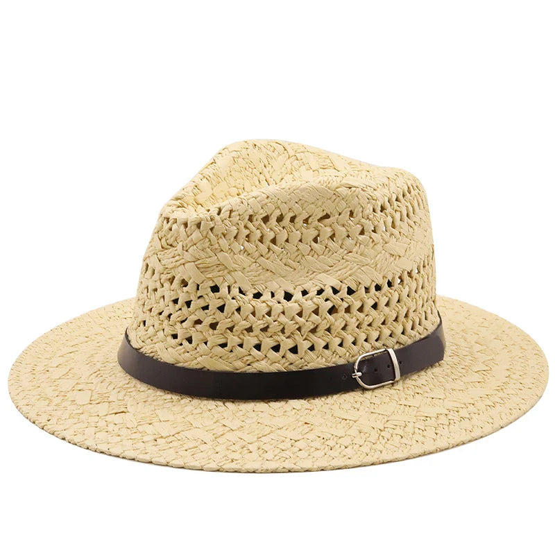 Simple Top Quality Man Straw sun Hat Wide Brim Beach Foldable Cap Big Bone Men Plus Size summer women Fedora Hat