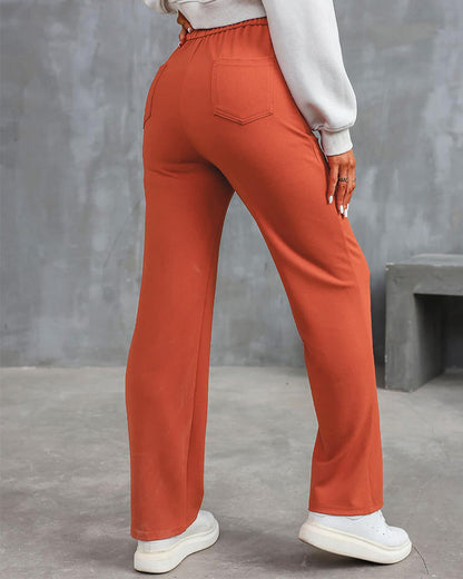 Stretch Straight Pants With High-Waisted 4-buttons