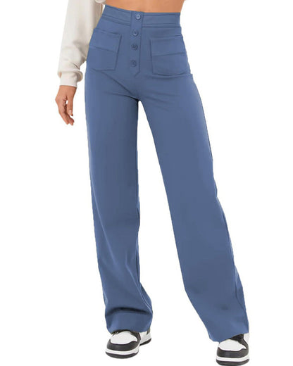 Stretch Straight Pants With High-Waisted 4-buttons