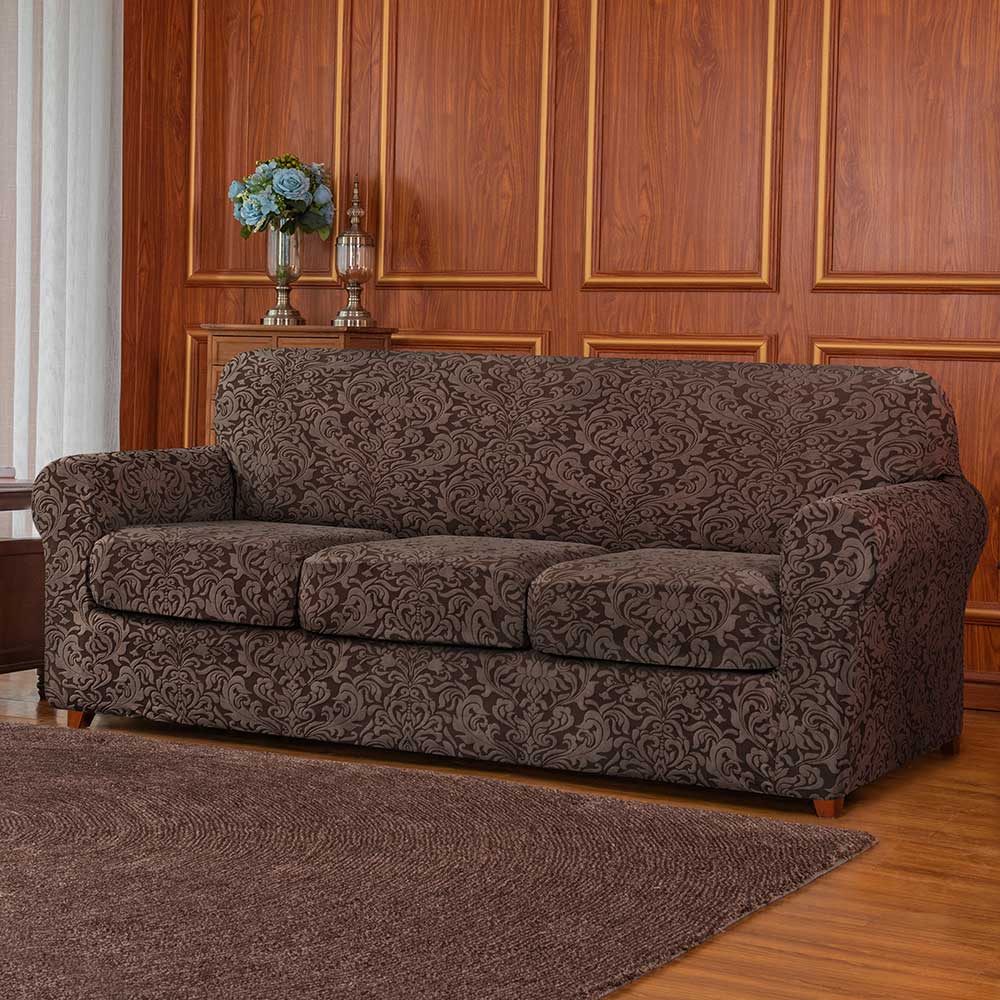 Exquisite Jacquard Floral Pattern High Spandex Sofa Slipcover Includes Separate Seat Covers