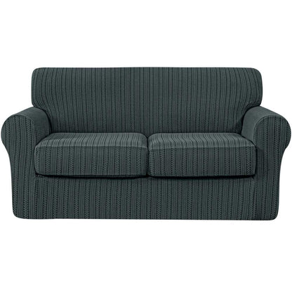 Retro Knit & Stripes Stretch Sofa Cover Includes Separate Seat Covers