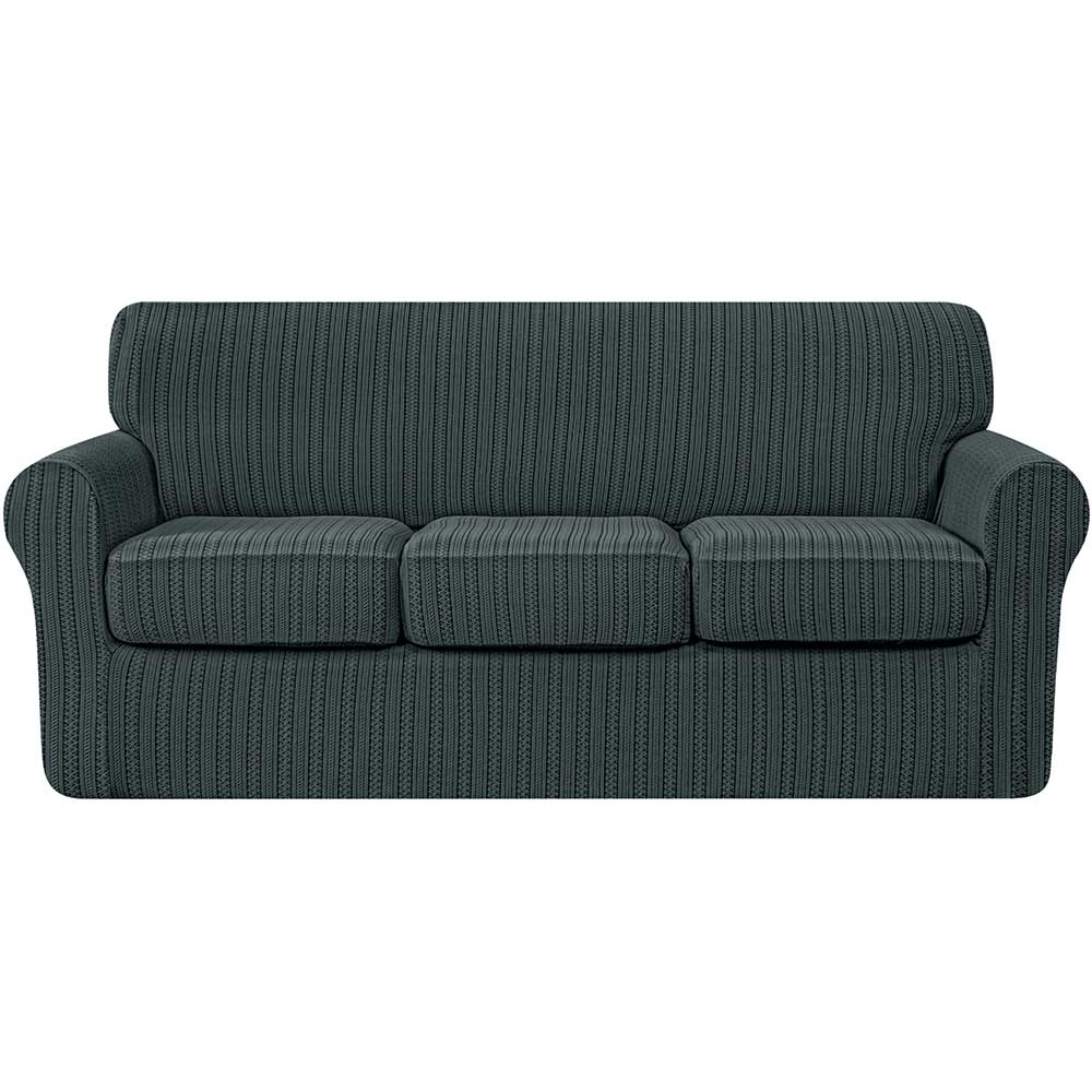 Retro Knit & Stripes Stretch Sofa Cover Includes Separate Seat Covers