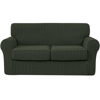 Retro Knit & Stripes Stretch Sofa Cover Includes Separate Seat Covers