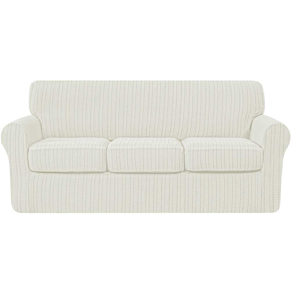 Retro Knit & Stripes Stretch Sofa Cover Includes Separate Seat Covers