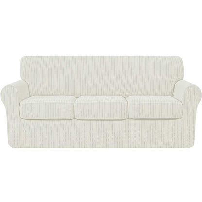 Retro Knit & Stripes Stretch Sofa Cover Includes Separate Seat Covers