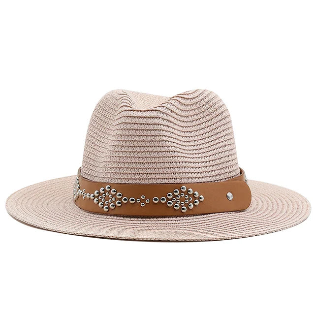 Summer Men Women Khaki Paper Straw Cowboy Hats Large Brim Panama Style Beach Sunscreen Cap Holiday Travel Sunshade Hat Sunhat