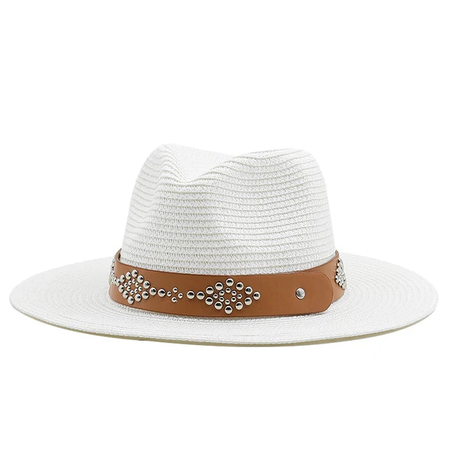 Summer Men Women Khaki Paper Straw Cowboy Hats Large Brim Panama Style Beach Sunscreen Cap Holiday Travel Sunshade Hat Sunhat