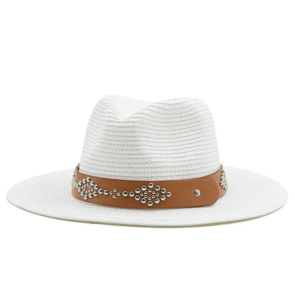 Summer Men Women Khaki Paper Straw Cowboy Hats Large Brim Panama Style Beach Sunscreen Cap Holiday Travel Sunshade Hat Sunhat