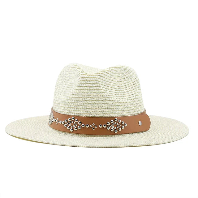 Summer Men Women Khaki Paper Straw Cowboy Hats Large Brim Panama Style Beach Sunscreen Cap Holiday Travel Sunshade Hat Sunhat