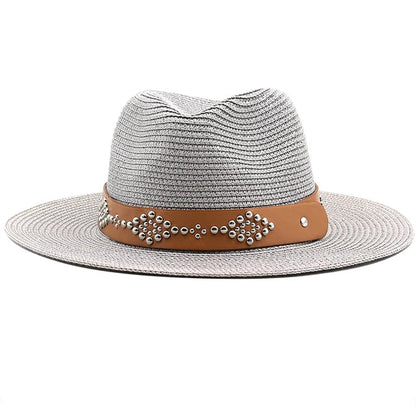 Summer Men Women Khaki Paper Straw Cowboy Hats Large Brim Panama Style Beach Sunscreen Cap Holiday Travel Sunshade Hat Sunhat