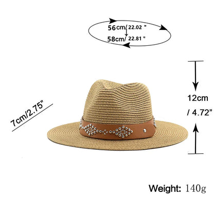 Summer Men Women Khaki Paper Straw Cowboy Hats Large Brim Panama Style Beach Sunscreen Cap Holiday Travel Sunshade Hat Sunhat