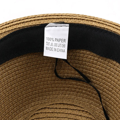 Summer Parent-child Beach Hat Female Casual Panama Jazz Hat Men Brand gentleman 5.5cm brim Feather band Straw cap boys Sun Hat