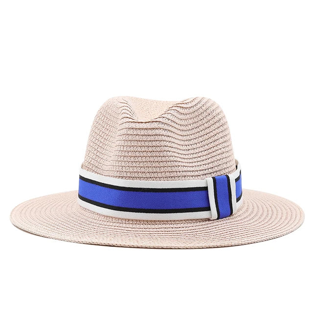 Striped Band Straw Wide Brim Hat