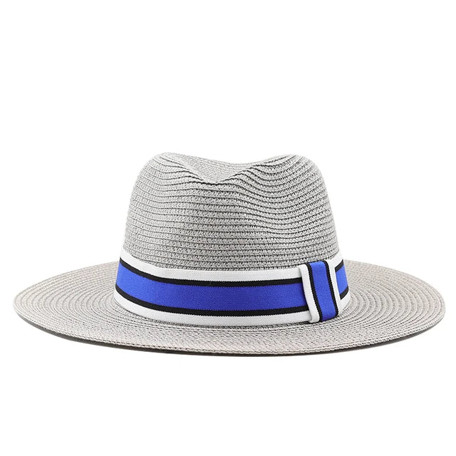 Striped Band Straw Wide Brim Hat