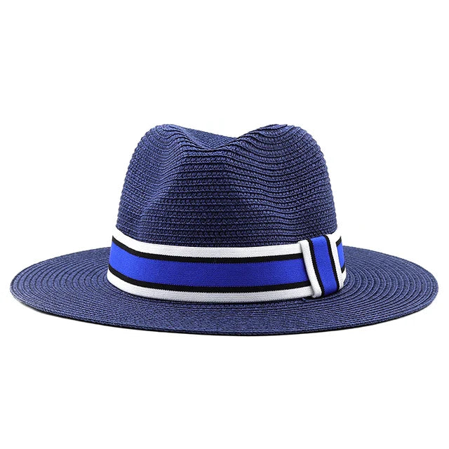 Striped Band Straw Wide Brim Hat