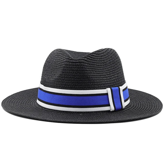 Striped Band Straw Wide Brim Hat