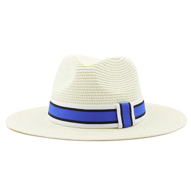 Striped Band Straw Wide Brim Hat