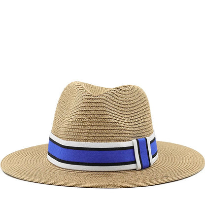 Striped Band Straw Wide Brim Hat