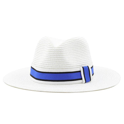 Striped Band Straw Wide Brim Hat