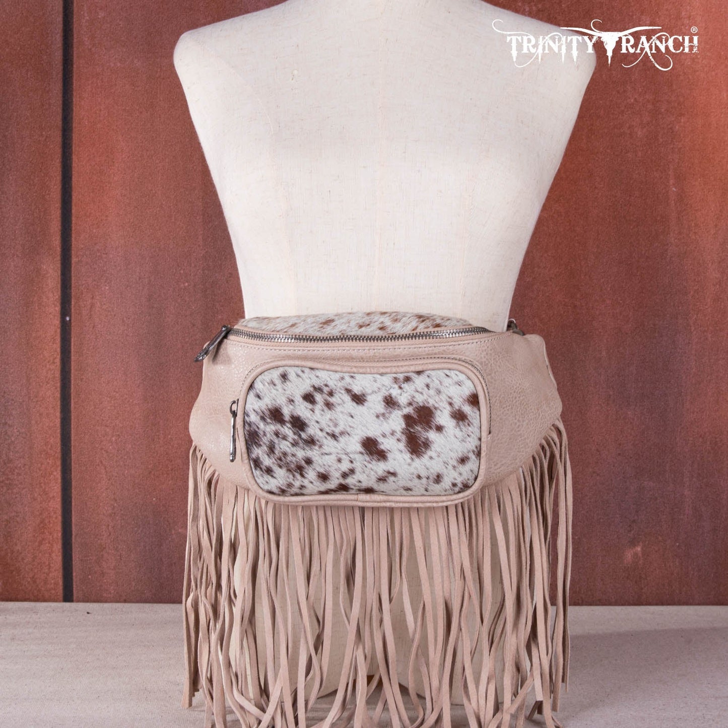 TR165-194A  Trinity Ranch Genuine Hair-On Cowhide Fringe Belt Bag