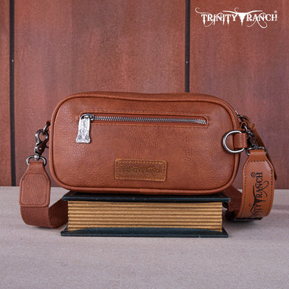 TR165-197  Trinity Ranch Genuine Hair-On Cowhide Triple Zippered Pocket Fringe Belt Bag