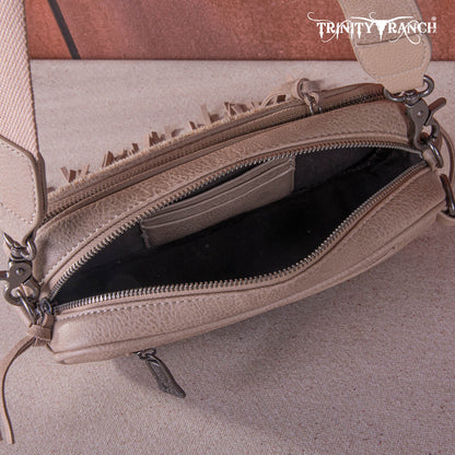 TR165-197  Trinity Ranch Genuine Hair-On Cowhide Triple Zippered Pocket Fringe Belt Bag