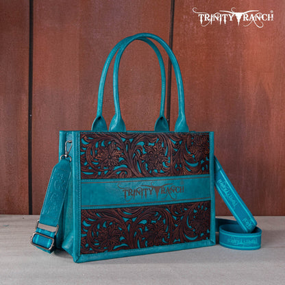 TR169G-8119S   Trinity Ranch Floral Tooled Concealed Carry Tote - Turquoise