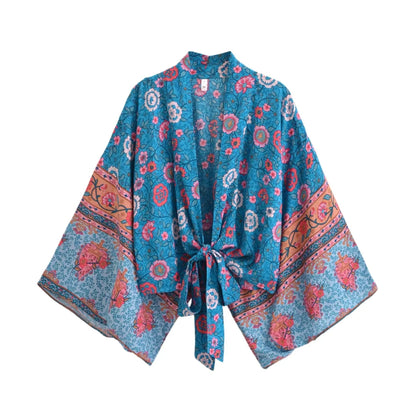 Azure Blossoms Wrap Kimono