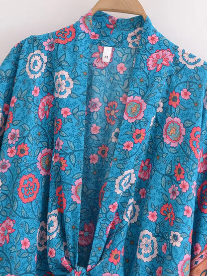 Azure Blossoms Wrap Kimono