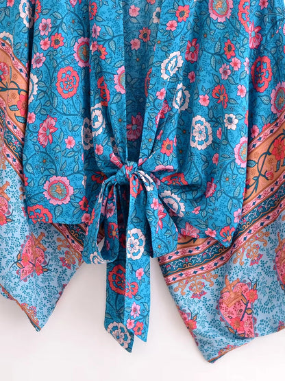 Azure Blossoms Wrap Kimono