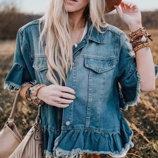 Denim Lace Short Sleeve Jacket