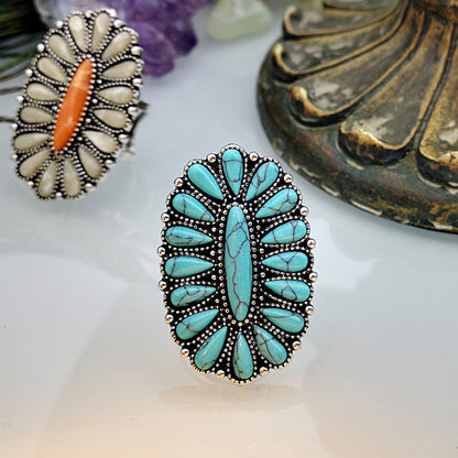 Vintage Colorful Turquoise Exaggerated Rings