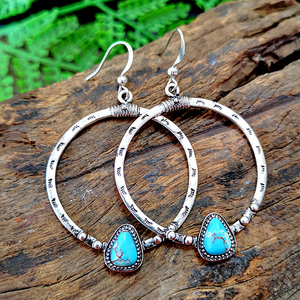 Vintage Silver Turquoise Hoop Earrings