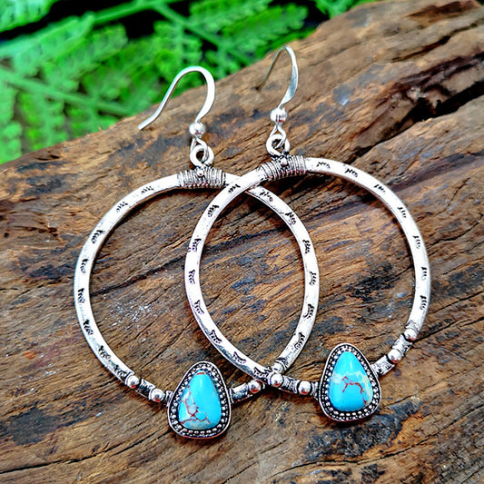 Vintage Silver Turquoise Hoop Earrings