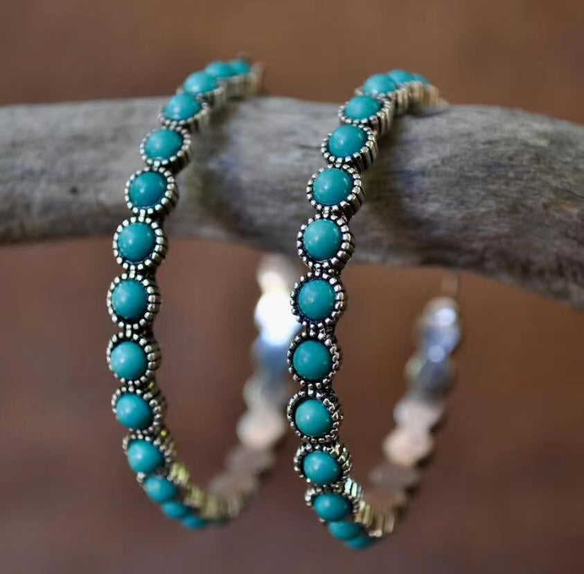 Vintage Turquoise Large Circle Earrings